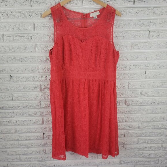 Forever 21 Womens Dress 1X Plus Sheath Sleeveless Red Lace Party RED12E - Picture 1 of 12